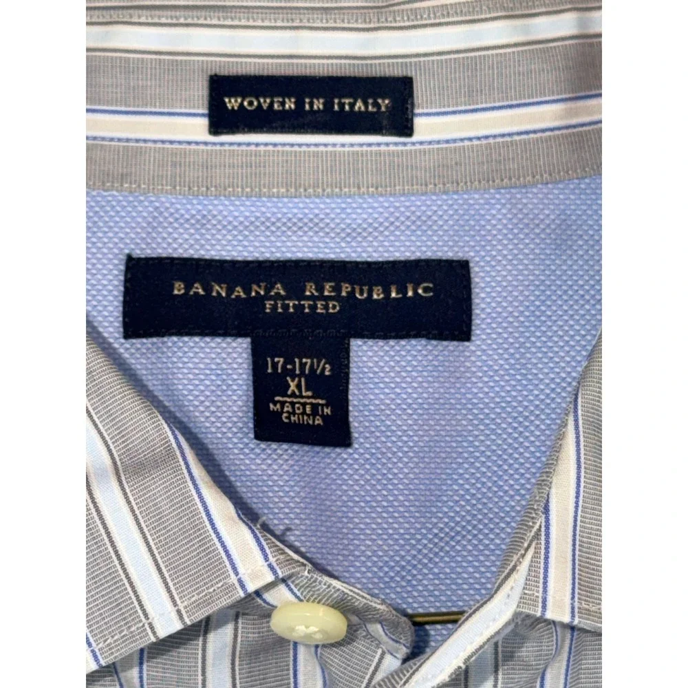 Banana Republic Fitted Mens XL 17-17.5 Dress Shirt Italian Stripe French Cuff